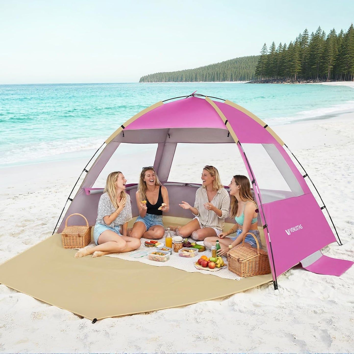Venustas Beach Tent - UPF 50+ UV Protection Sun Shelter for 3-8 People | Lightweight & Easy Setup