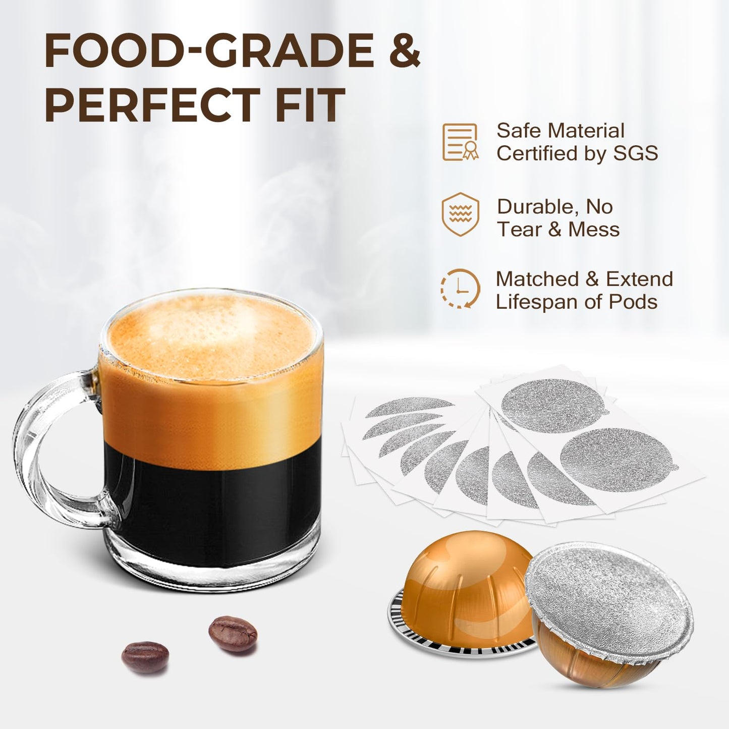 AANQQ Aluminum Foil Seals for Vertuo Reusable Pods: 100 PCS Cover Foil Lids for Refill Espresso Coffee Pods - Fit with Nespresso Vertuoline VertuoPlus Refillable Capsule(V2 Stickers Only)