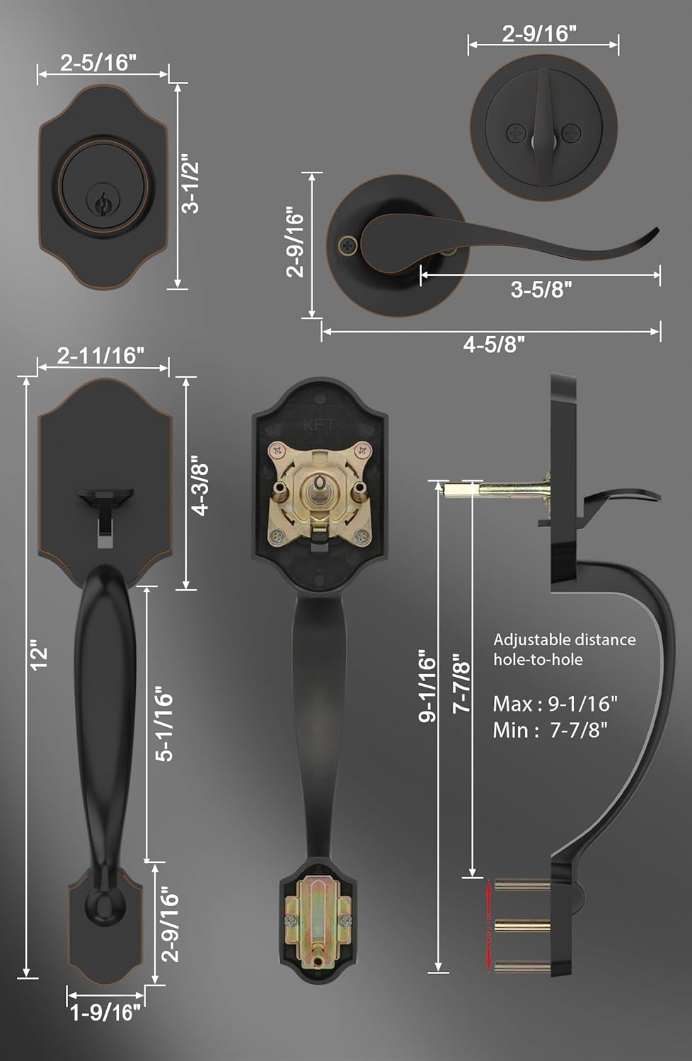 Gold Front Door Handle & Deadbolt Set - Reversible Lever Lock Hardware