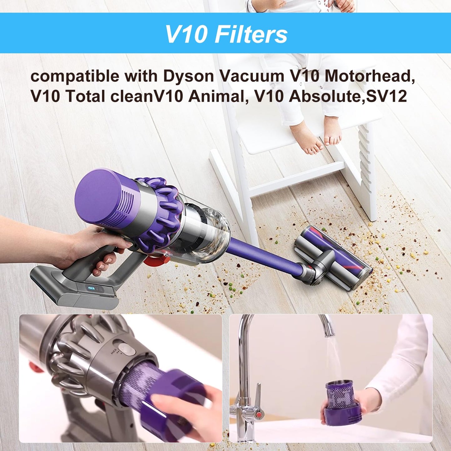 Vacuum Filter Replacement Parts Compatible with Dyson Cyclone V10 Series: V10 Total Clean, V10 Absolute, V10 Animal, V10 Motorhead, SV12 Vacuums. Compatible with Part Number 969082-01 (V10-2 Pack).