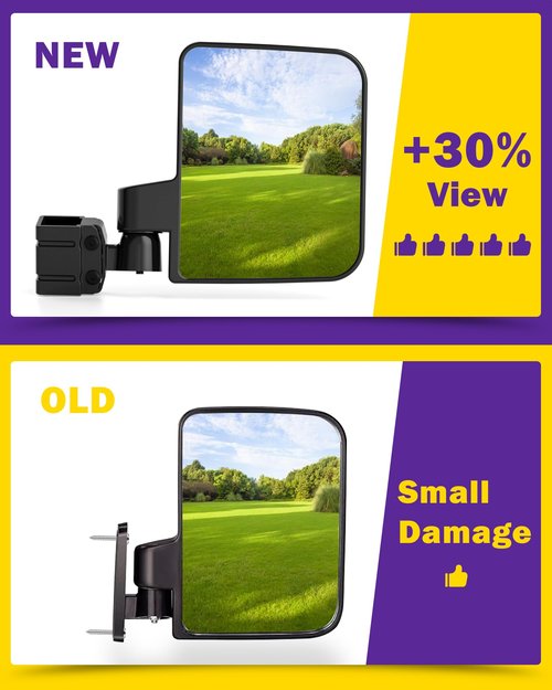 Golf Cart Side Mirrors Universal No Drilling, Foldable Adjustable Rotatable 180 Degrees, HD Glass Go Cart Mirrors for Golf Cart EZGO Club Car Yamaha TXT RXV DS Precedent G29, Golf Cart Accessories