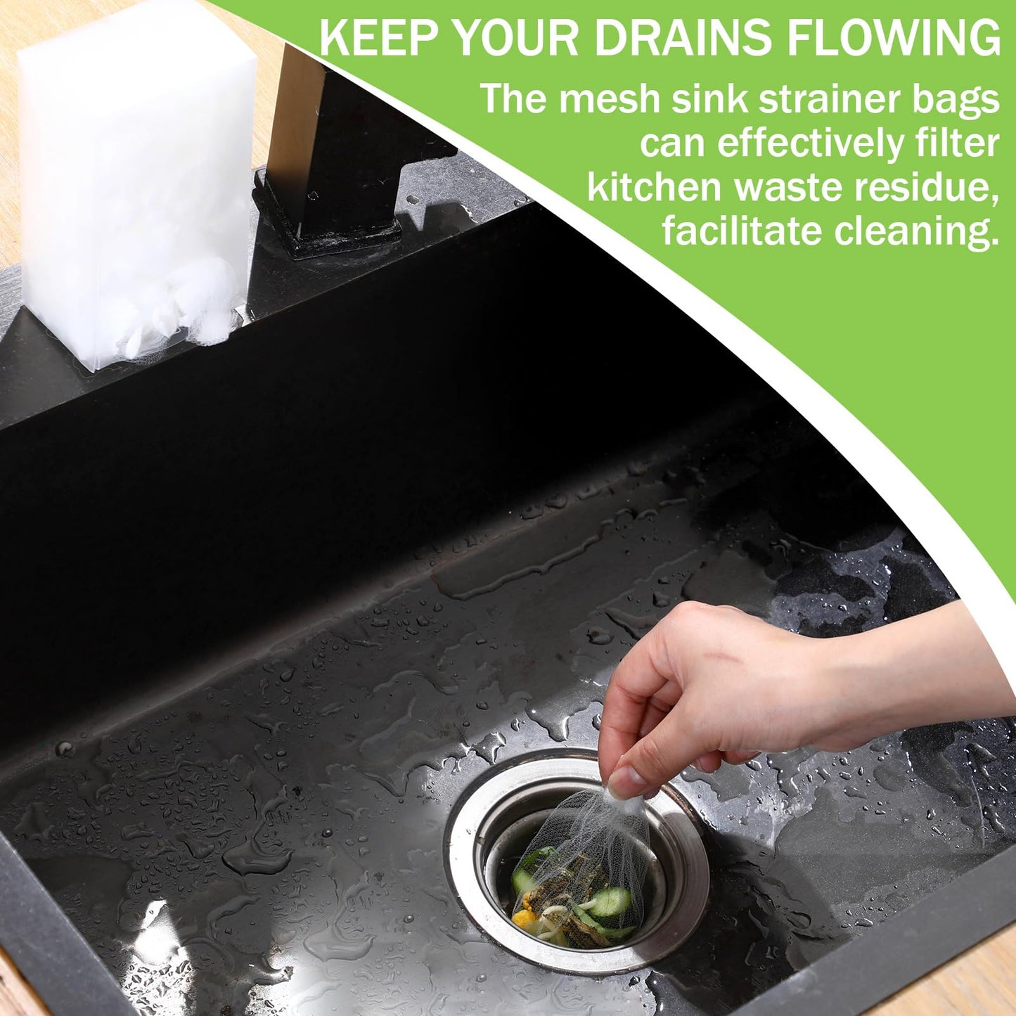 Maxdot 500 Pcs Disposable Mesh Sink Strainer Bags, Elastic Kitchen Sink Strainer Mesh Bag Anti Clogging, for Collecting Kitchen Food Waste