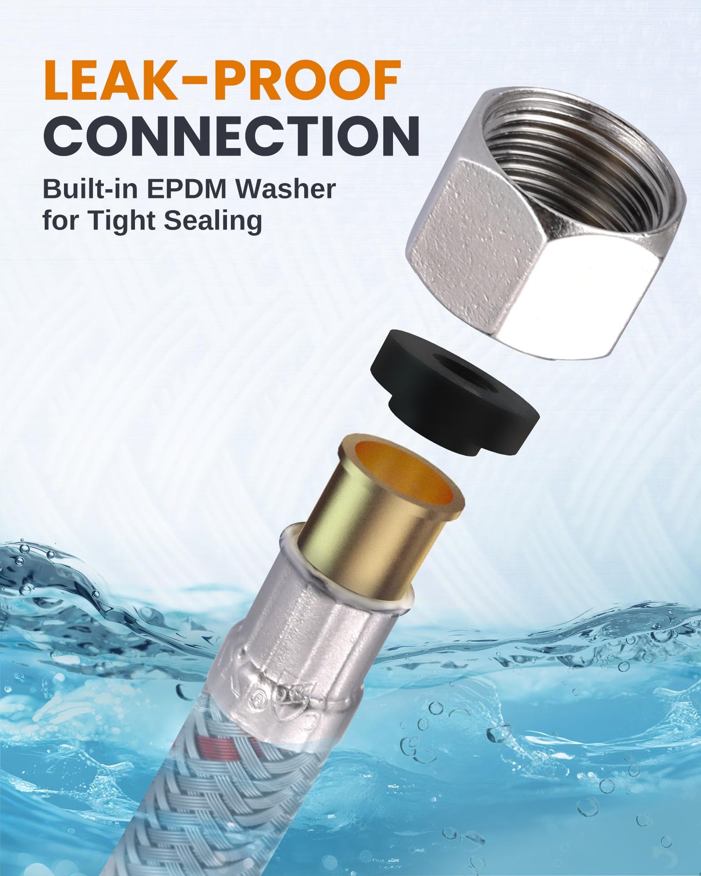 Faucet Supply Lines:WOWOW 16" Length Bathroom Kitchen Faucet Sink Hose with 3/8" Female Compression Thread x M8 Male Connector, Braided Nylon cUPC Water Supply Line 2PCS