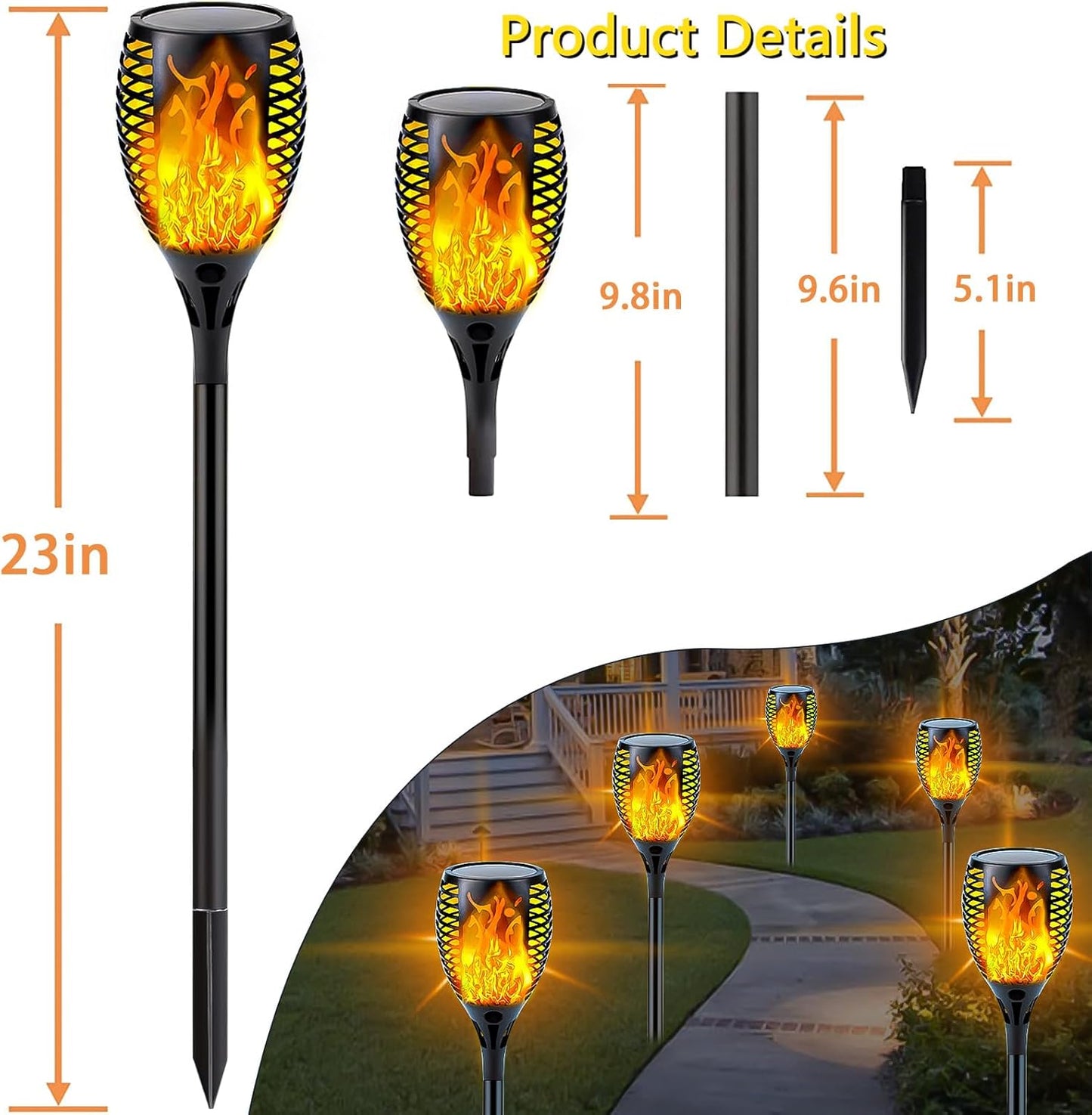 10 Pack Mini Solar Torch Lights - Flickering Flame Outdoor Decor for Halloween, Waterproof Solar Garden Pathway Lights