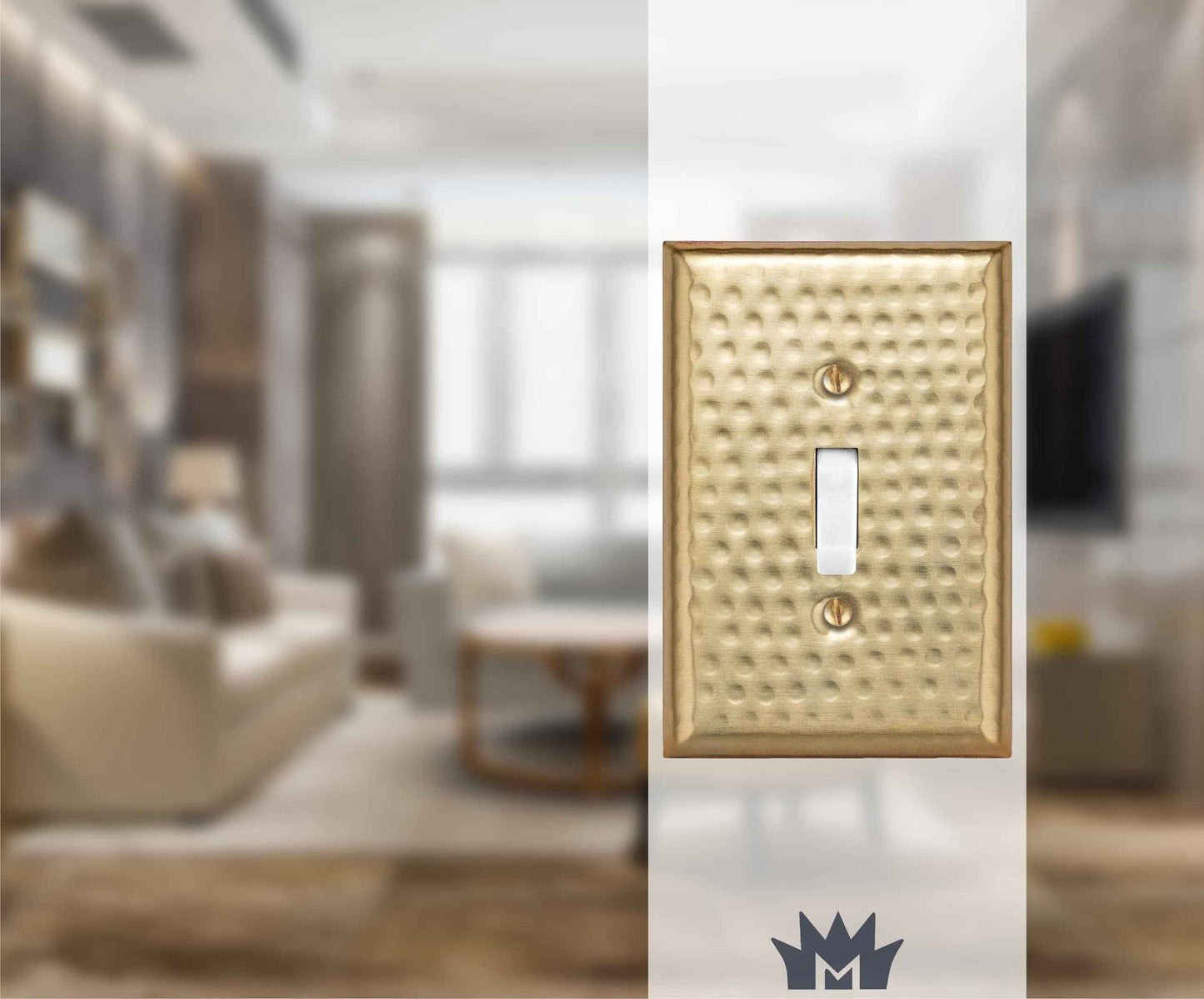 Monarch Abode 1-Gang Toggle Wall Plate, Hand Hammered Metal Single Switch Wall Plate, Decorative Light Switch Cover Plate for Electrical Outlet, Brushed Gold, Pack of 2