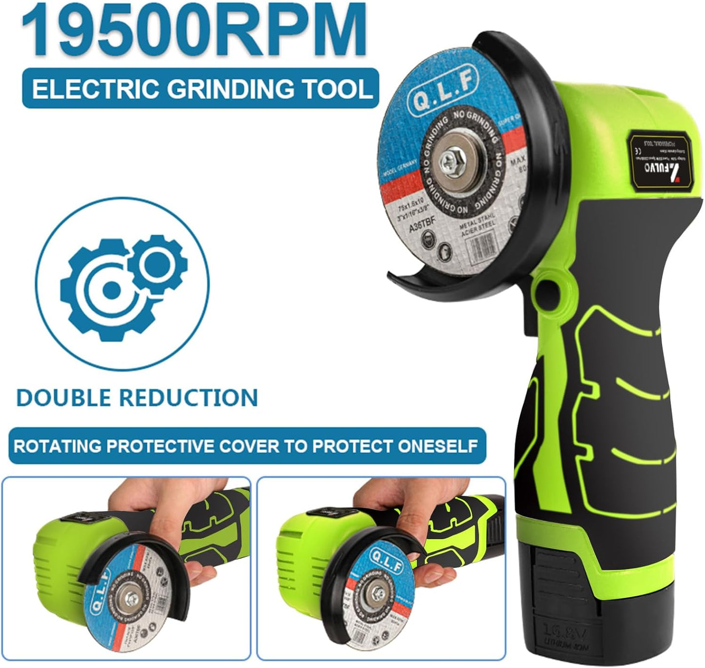 Mini Cordless Angle Grinder Kit - 19500 RPM Electric Tool with 2 Batteries & 5 Cutting Discs for Metal & Wood