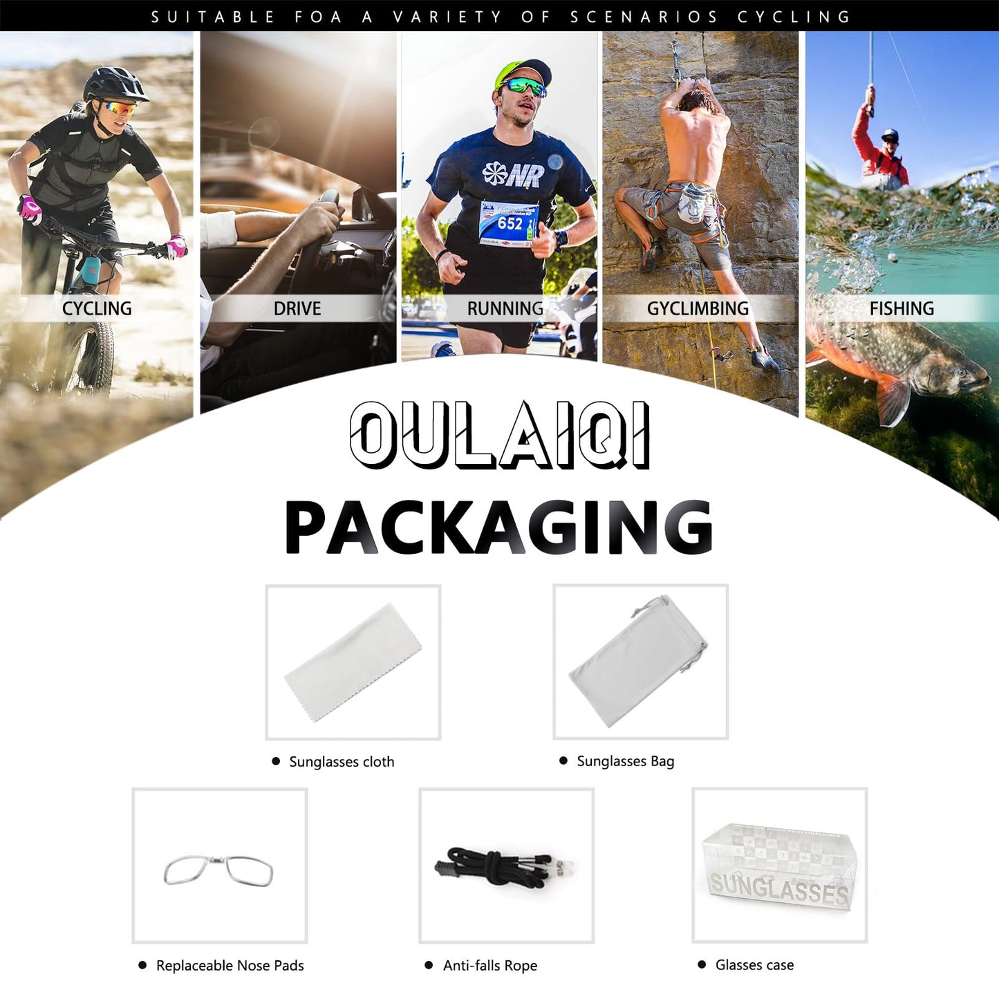 OULAIQI Cycling Glasses Baseball Sunglasses for Men Women UV400 Protection for Running Softball Volleyball Hiking Sports Sunglasses
