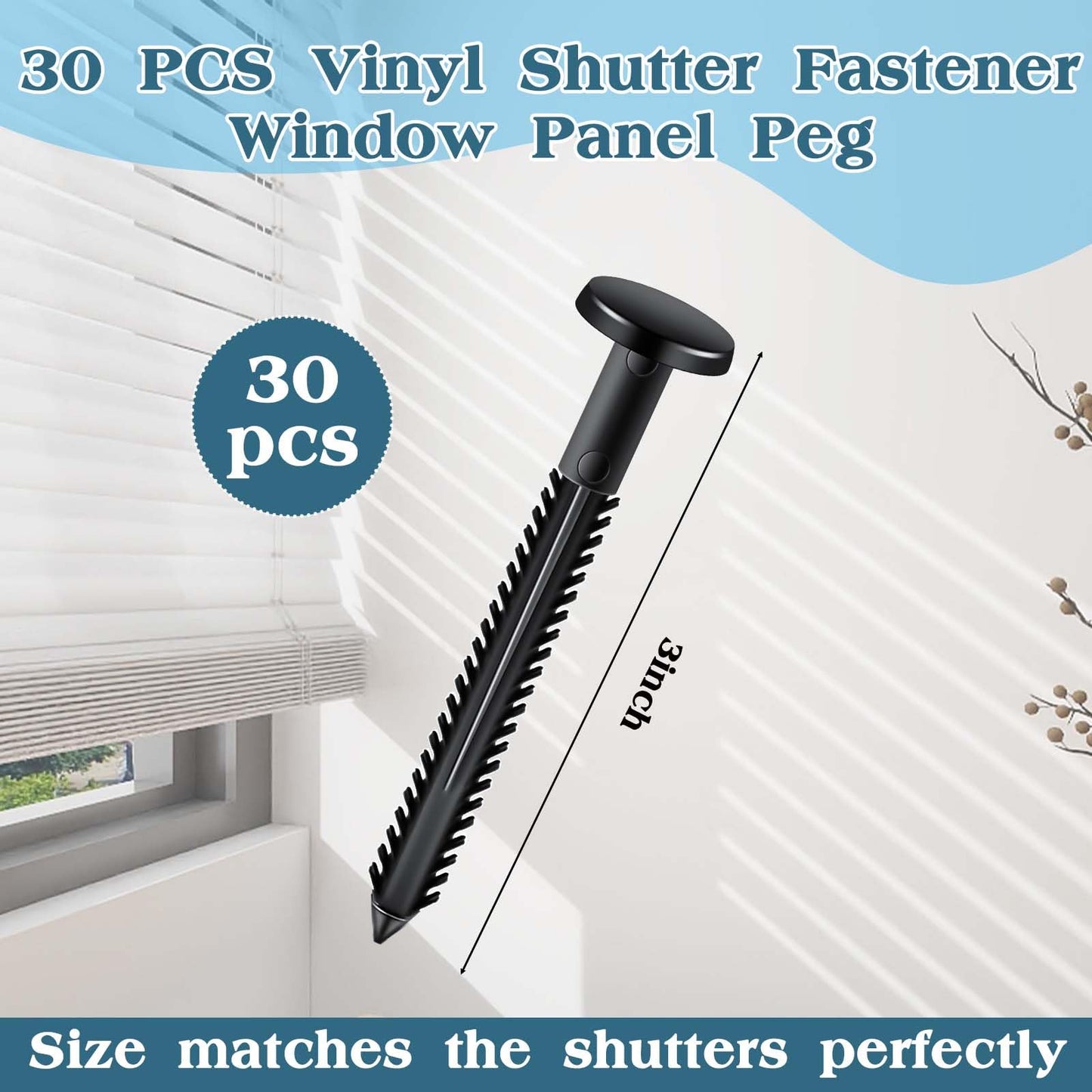 QincLing 30Pcs Vinyl Shutter Fasteners 3 Inch Black Window Shutter Panel Pegs Shutter Screws Pins Plastic Shutter Exterior Spike Loks Anchor for Installing Decorative Wood Aluminum Vinyl Shutter