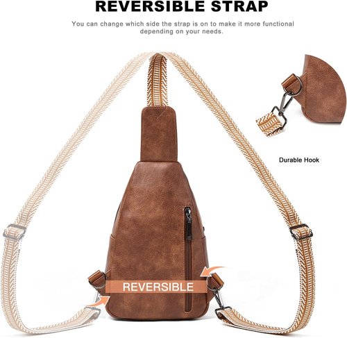 Crossbody Sling Bag by 7L - Vegan Leather Travel Purse | Stylish Brown Fanny Pack for Women