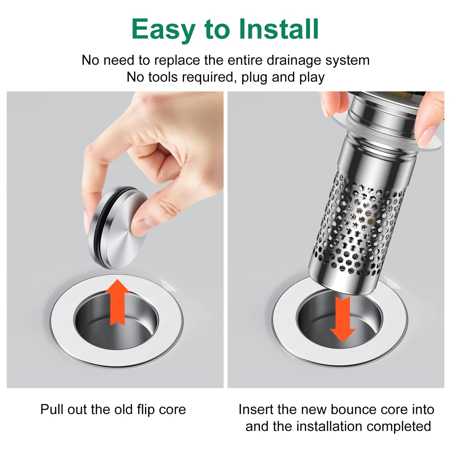 Bathroom Sink Drain Strainer,Universal Pop-Up Sink Stopper Hair Catcher, Anti-Clog Stainless Steel Drain Filter Basket, Removable Sink Drain for Bathroom Sink Stopper Replacement