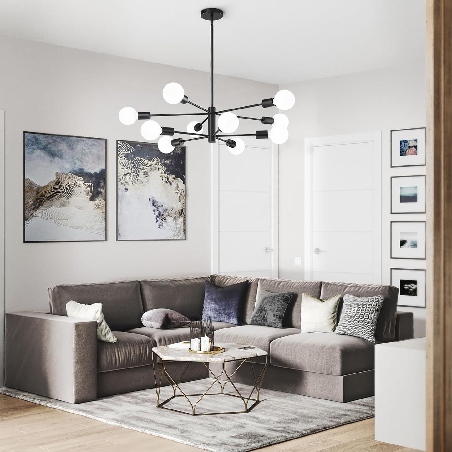 8-Light Gold Sputnik Chandelier - Modern Adjustable Ceiling Light for Dining Room, Kitchen & Foyer