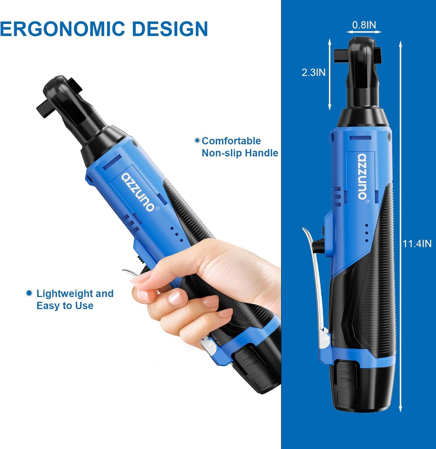 AZZUNO Cordless Electric Ratchet Wrench Set - 30 Ft-lbs, 300 RPM, 2 Batteries & 7 Sockets