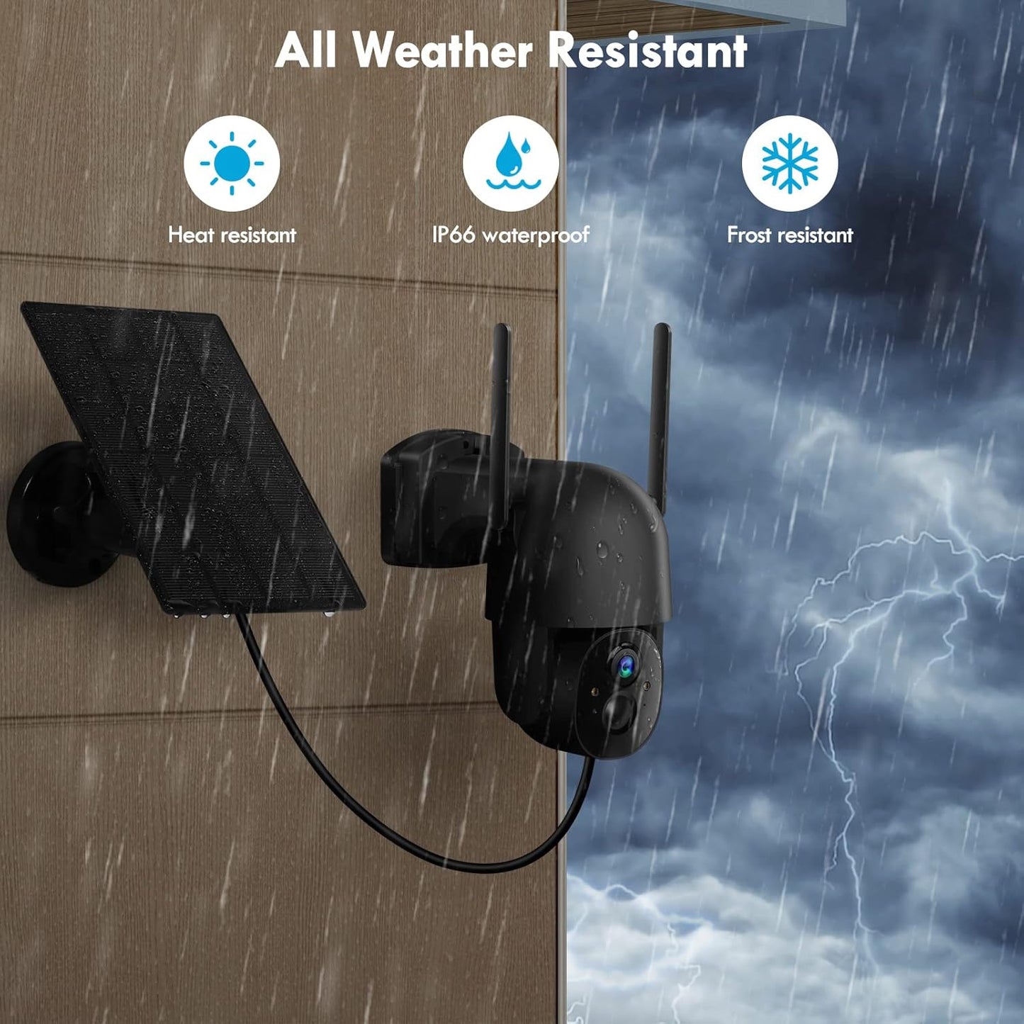 Wireless Solar Security Camera 3MP 2K FHD - 355° PTZ, Spotlight, Motion Detection, Color Night Vision