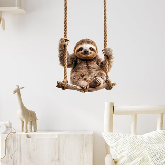 RoyoLam Lifelike Sloth on The Swing Wall Decal Nursery Animal Wall Sticker Removable Peel and Stick Wall Art Decor for Kid Baby Classroom Preschool Living Room Playroom Bedroom School