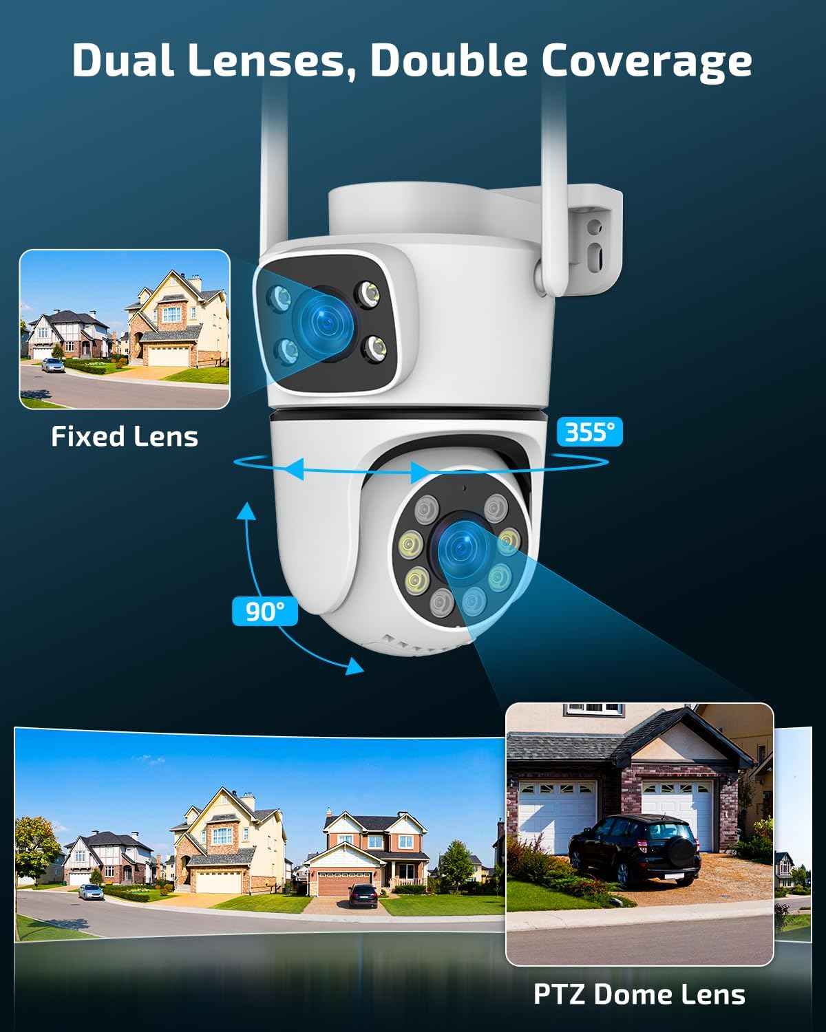 5MP Dual Lens Wireless Outdoor Security Camera - 2.4G/5G PTZ with Auto Motion Tracking