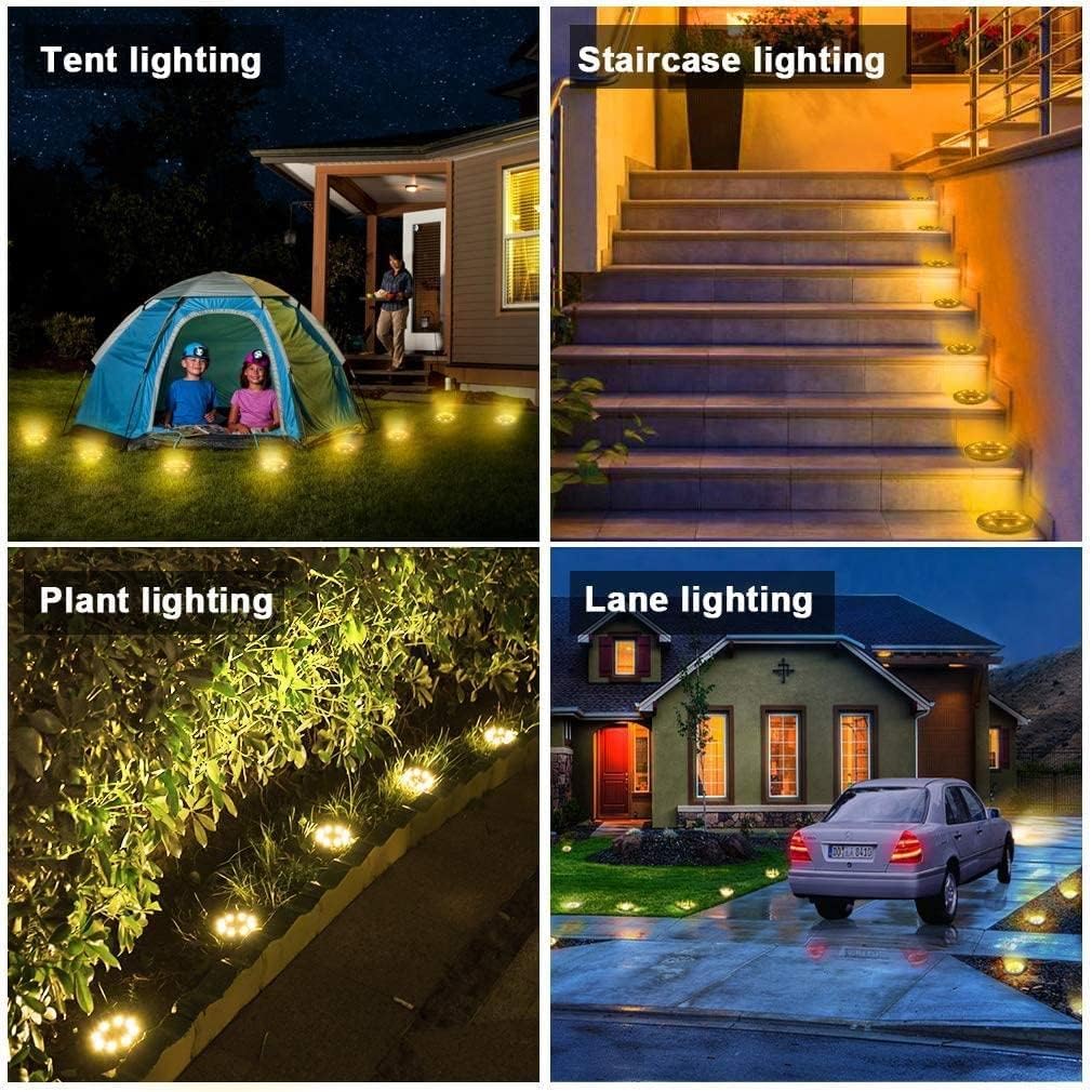 12 Pack Solar Powered LED Ground Lights - Waterproof Decorative Garden Pathway Lighting