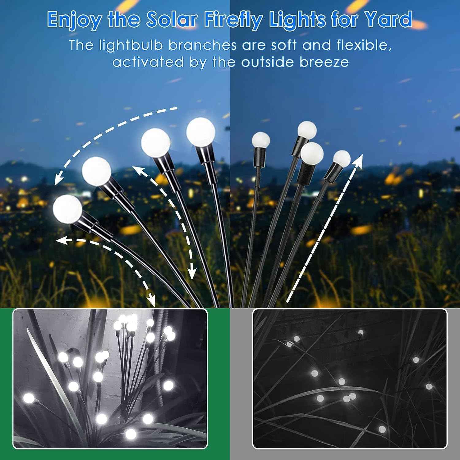 48 LED Solar Halloween Lights - 6 Pack Purple & Orange Waterproof Firefly Lights for Garden & Patio Decor