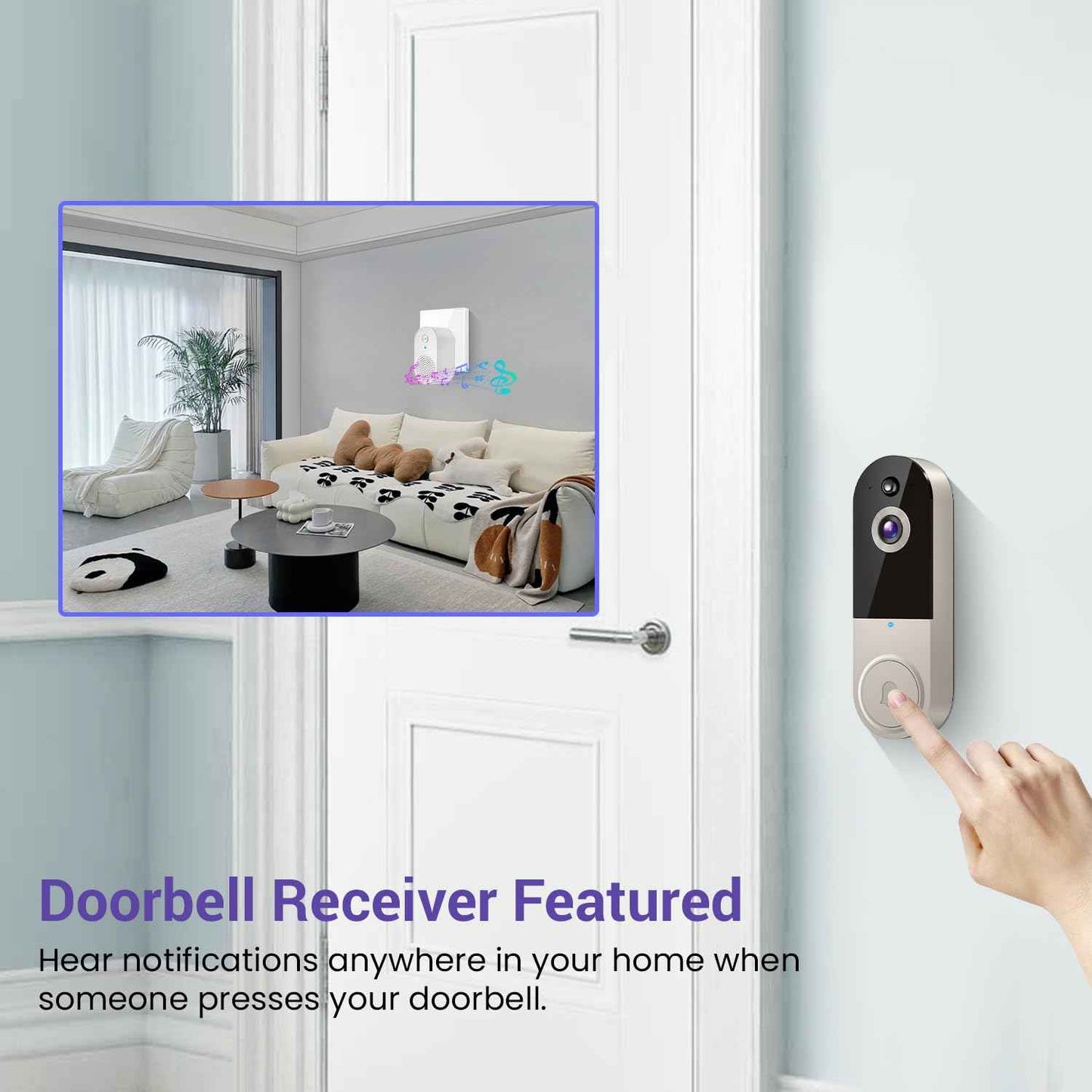 1080P Video Doorbell Camera Wireless, Cloud Storage, Live View, 2-Way Talk, Night Vision, 2.4Ghz WiFi Only, Indoor Surveillance, Real-Time Alert (Linen)