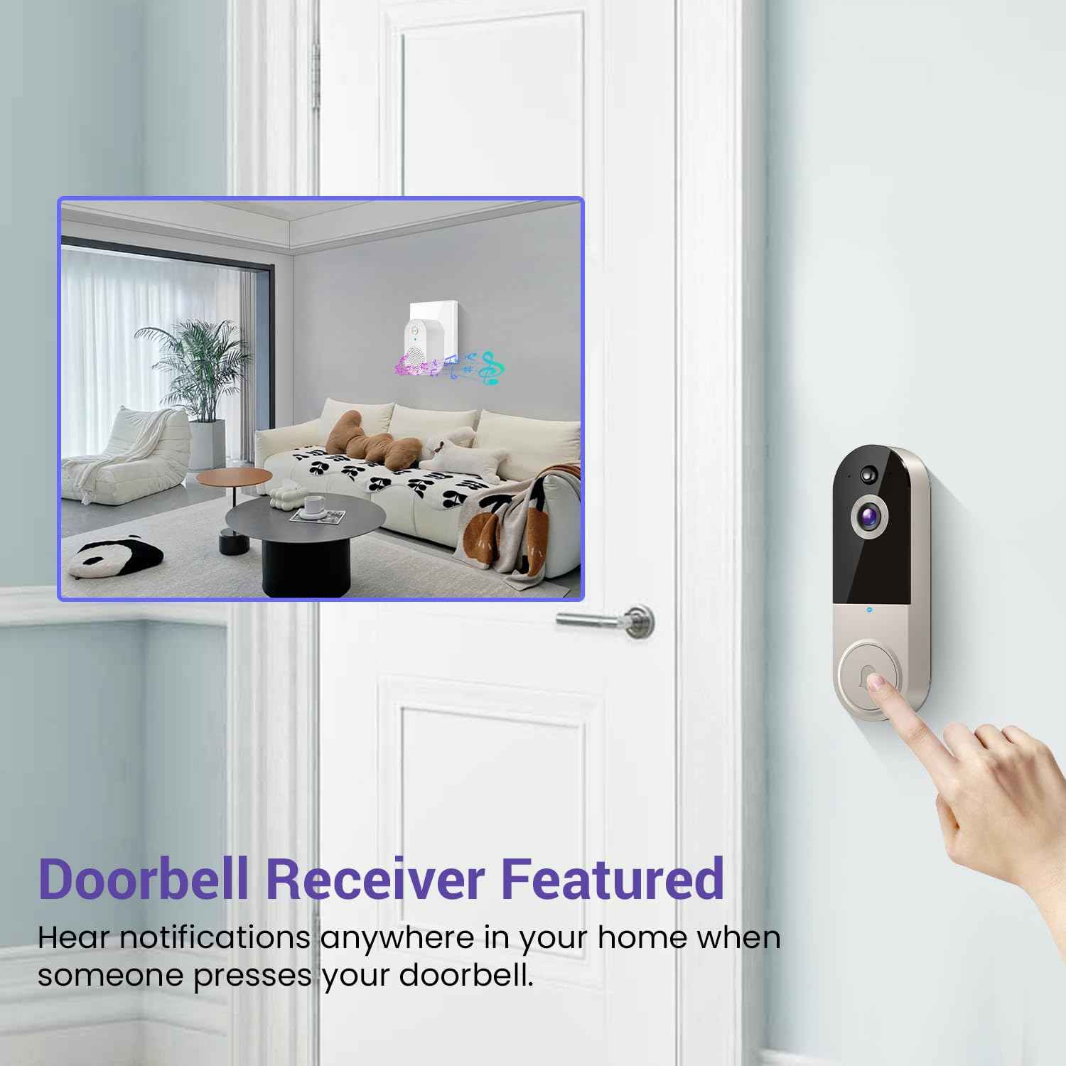 1080P Video Doorbell Camera Wireless, Cloud Storage, Live View, 2-Way Talk, Night Vision, 2.4Ghz WiFi Only, Indoor Surveillance, Real-Time Alert (Linen)