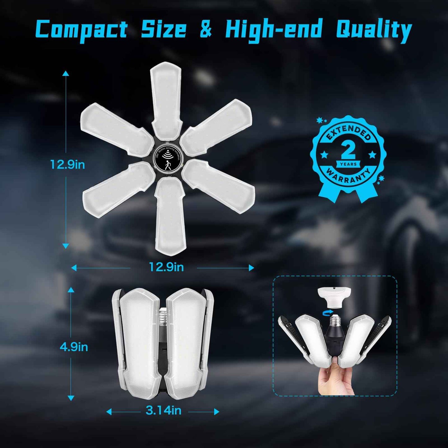 Motion Sensor Garage Light, Bright 18000LM Basement Shop Ceiling Lighting with Motion, 180W LED Motion Activated Garage Lighting w/ 6 Adjustable Panels Screw in E26 E27 Bulb for Basement Shop(1Pack)