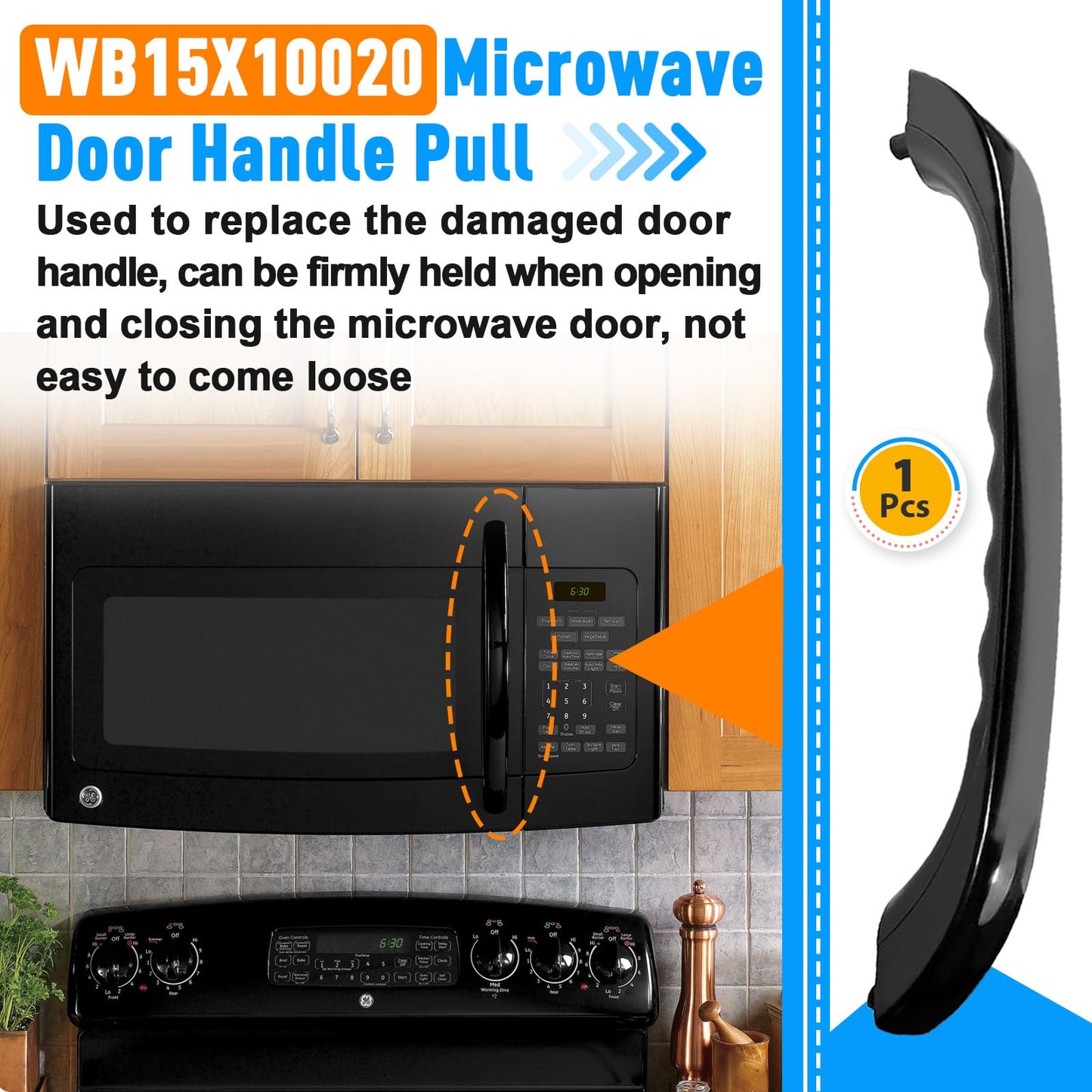 Wb15x10020 Replacement Microwave Door Handle Kit for GE Spacemaker XL Series, JVM1339BW, JVM1350BW, JVM1330BW, Black