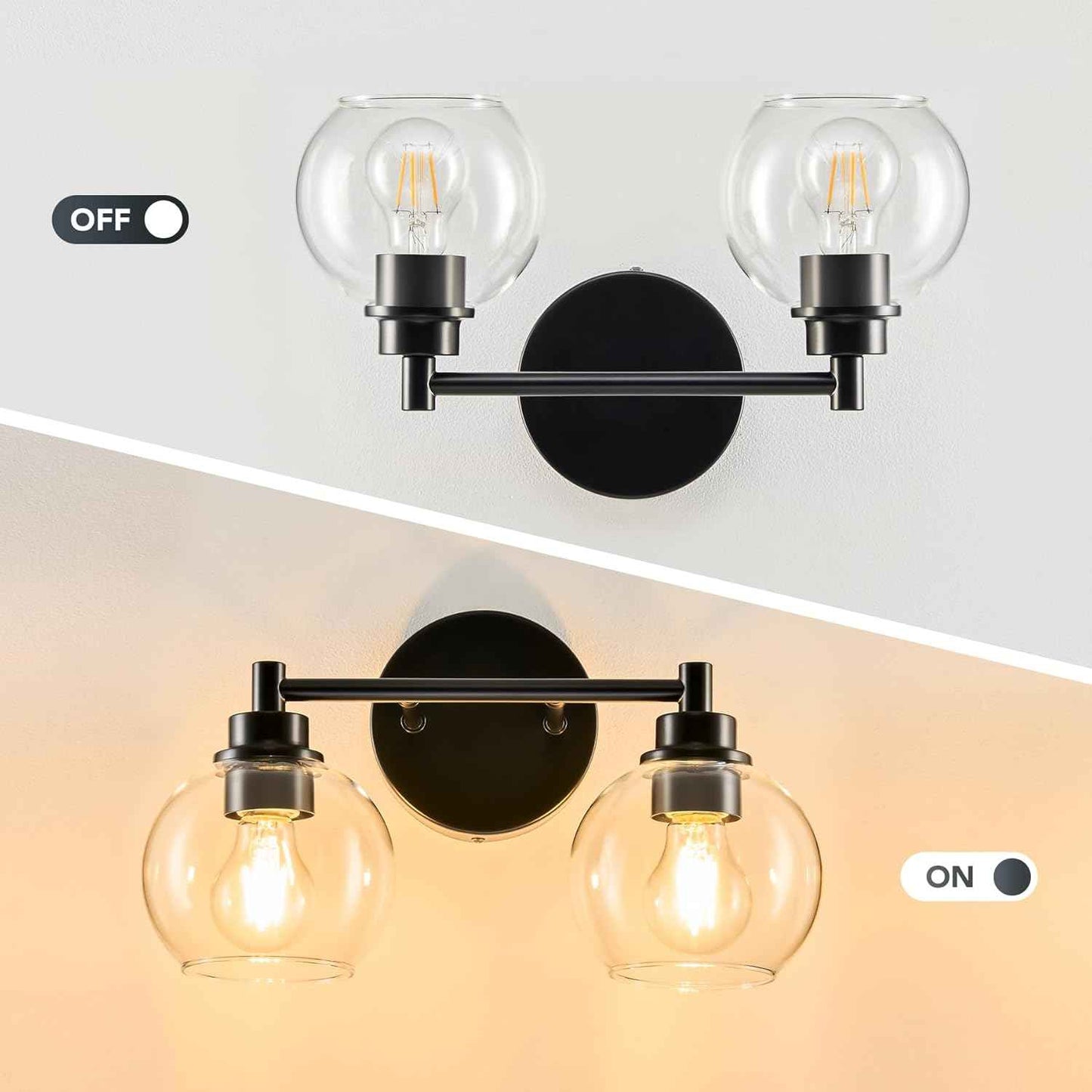 3-Light Vanity Bathroom Light Fixture with Globe Glass Shades - Brushed Nickel, ETL Certified