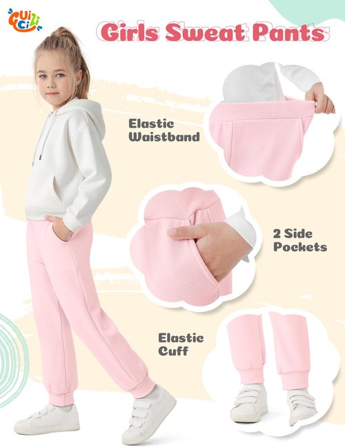 Guicizi Girls Jogger Pants Size 8 Sweatpants with Pockets Size 7 Soft Kids Sweat Athletic Sports Lounge Active Pants Girls Activewear Workout Clothes 2Pack