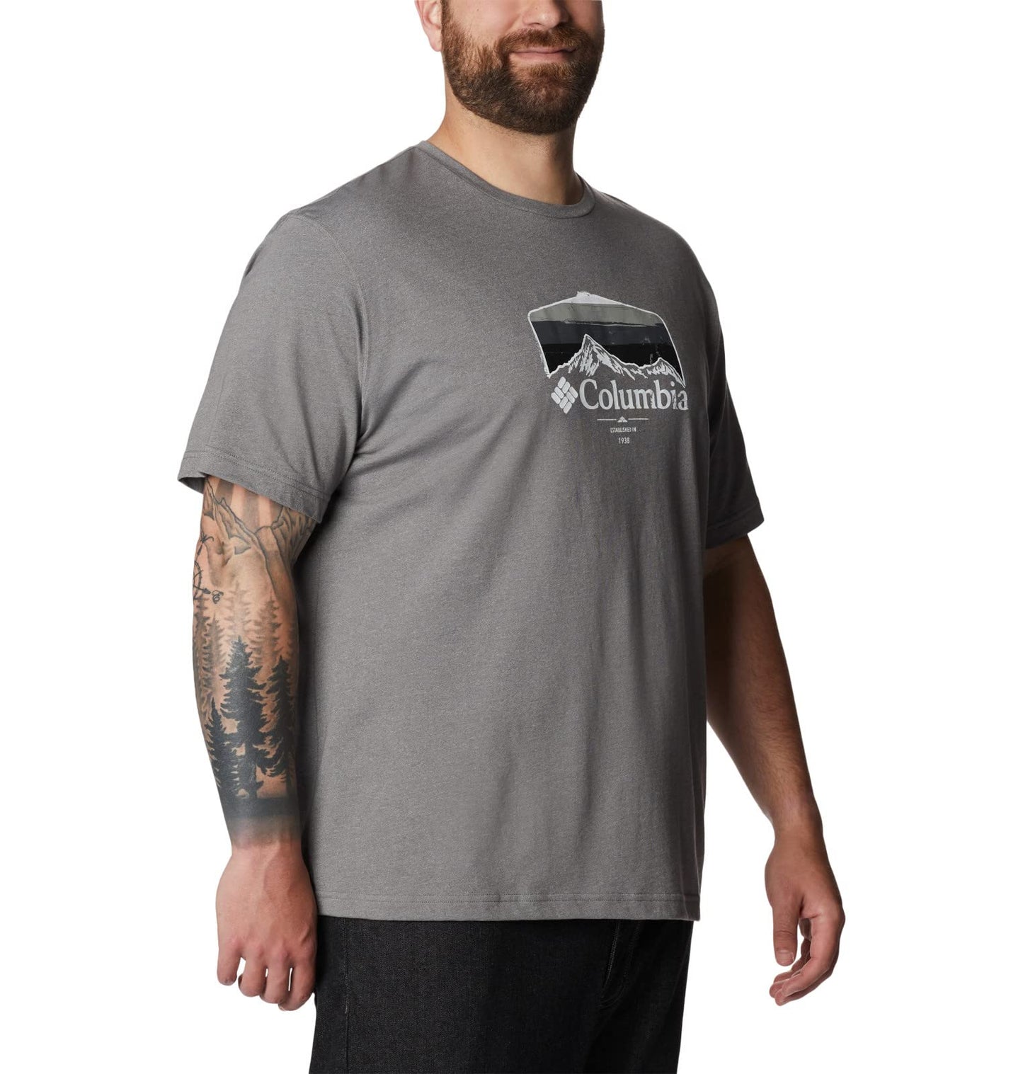Columbia Men's Thistletown Hills Graphic Short Sleeve, City Grey Heather/Hikers Graphic, Small
