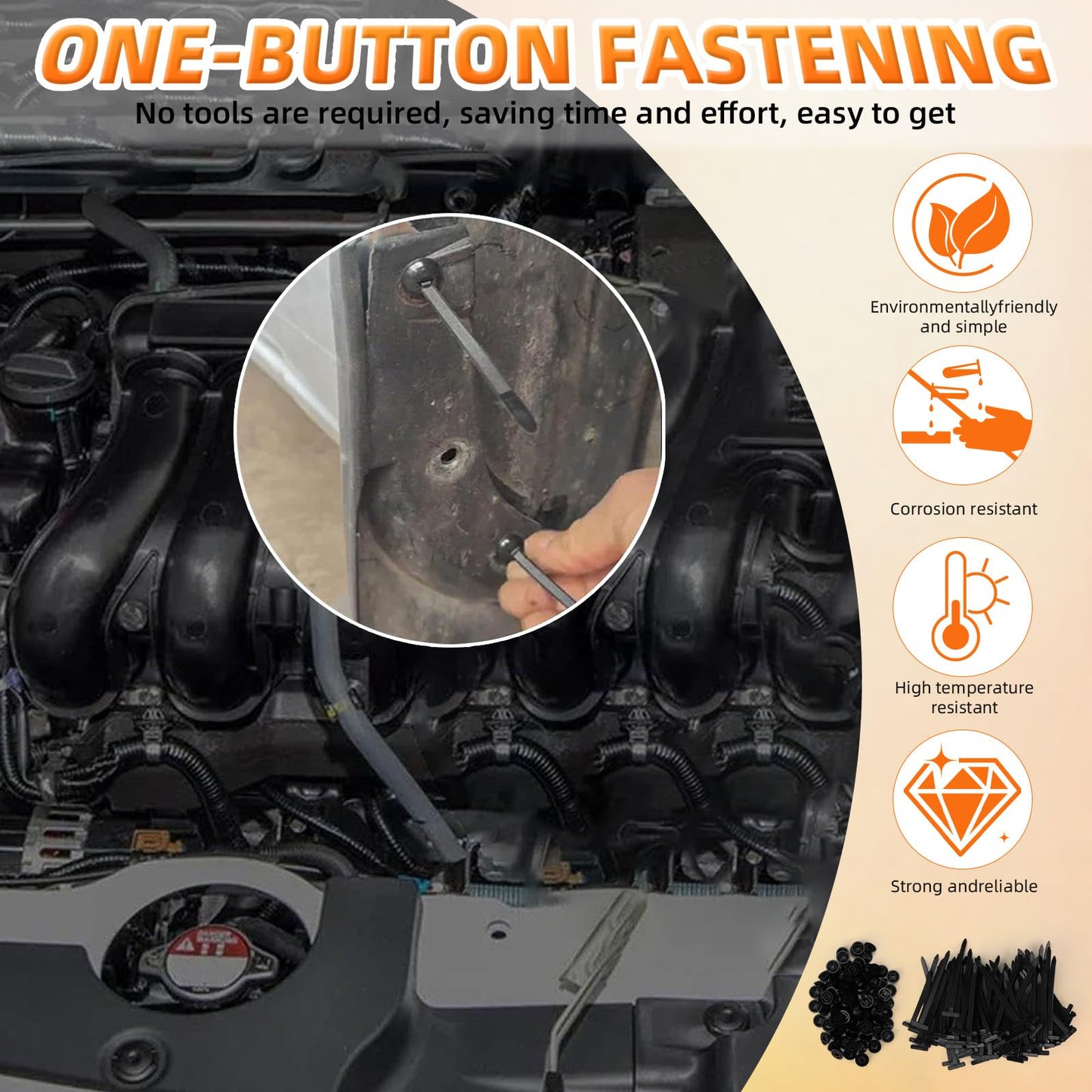 100Pcs Nylon Universal Cable Tie Buckle,New Multifunctional Cable Tie Buckle for Car Daily Repair,Plastic Rivet Zip Ties, Snap-Fit Ziptie Bumper Retainer Fender Liner Door Panel Fastener