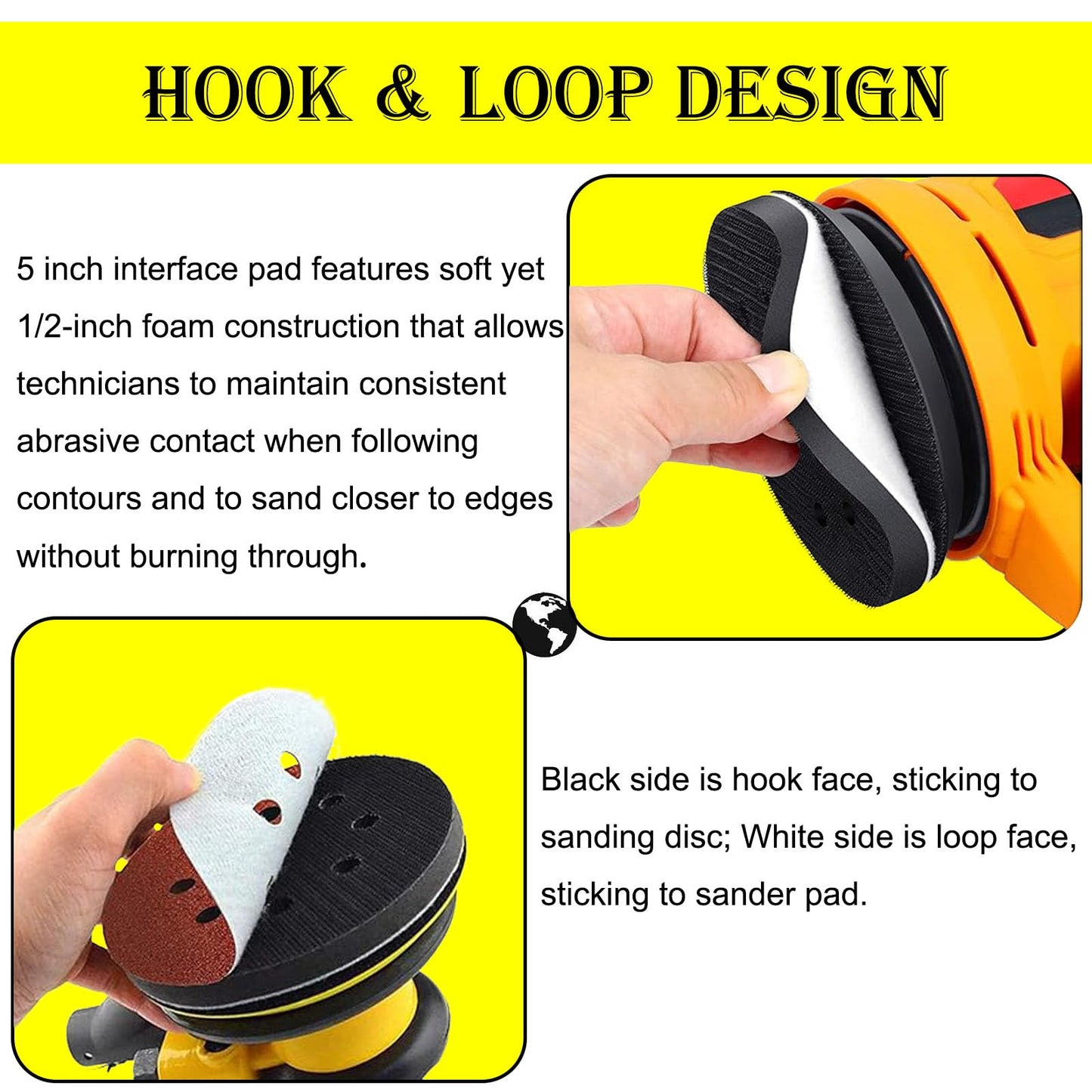 Crossarctic 5 Inch 8 Holes Soft Density Interface Pads Hook and Loop Sponge Cushion Buffer Round Backing Pad Foam Sanding Pads for Orbital Sander(4 Pack)