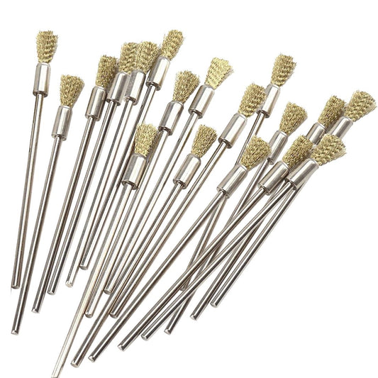 Luo ke 20 Pcs Extended Shank Brass End Brushes, 1/8'' Extra Long Shank Pen Shape Rust Paint Removal Bits Wire Brush for Rotary Tools
