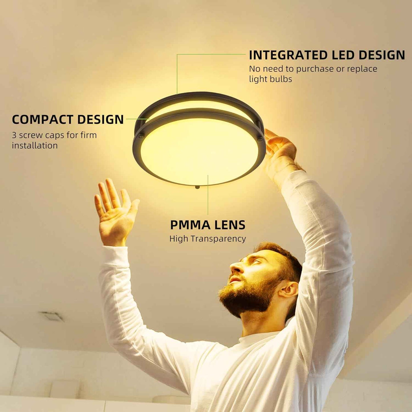 Adjustable 13-Inch Gold LED Flush Mount Ceiling Light Fixture - Dimmable 2700K-5000K for Hallway, Bathroom & Kitchen (2-Pack)