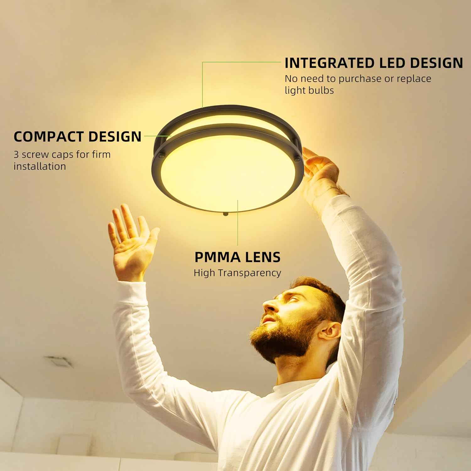 Adjustable 13-Inch Gold LED Flush Mount Ceiling Light Fixture - Dimmable 2700K-5000K for Hallway, Bathroom & Kitchen (2-Pack)