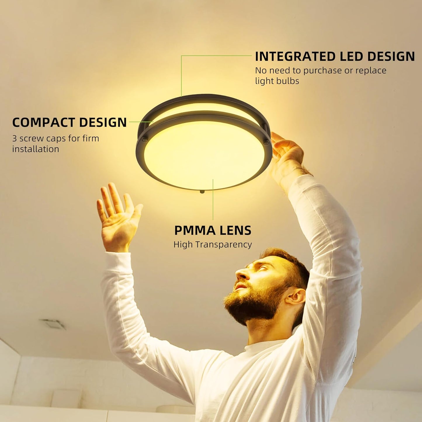 Adjustable 13-Inch Gold LED Flush Mount Ceiling Light Fixture - Dimmable 2700K-5000K for Hallway, Bathroom & Kitchen (2-Pack)