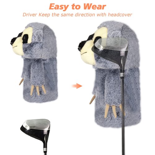 Cozion Golf Club Covers, Funny Golf Headcover - Sloth Golf Club Head Covers for Woods and Driver, Plush Animal Driver Headcover for Men, Women & Kids