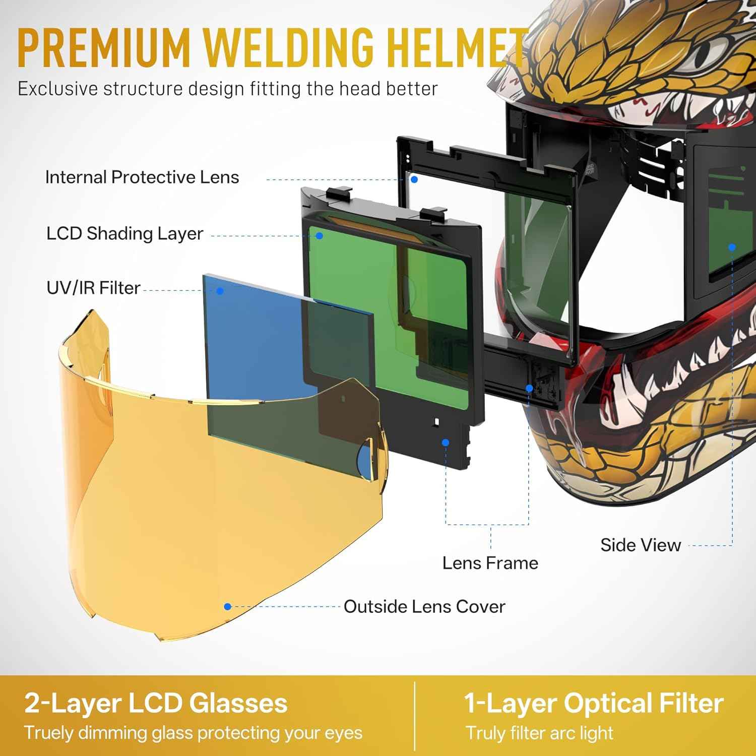 ANDELI Auto Darkening Welding Helmet - 180° Panoramic View, Solar & Rechargeable, True Color Shade 4/5-9/9-13