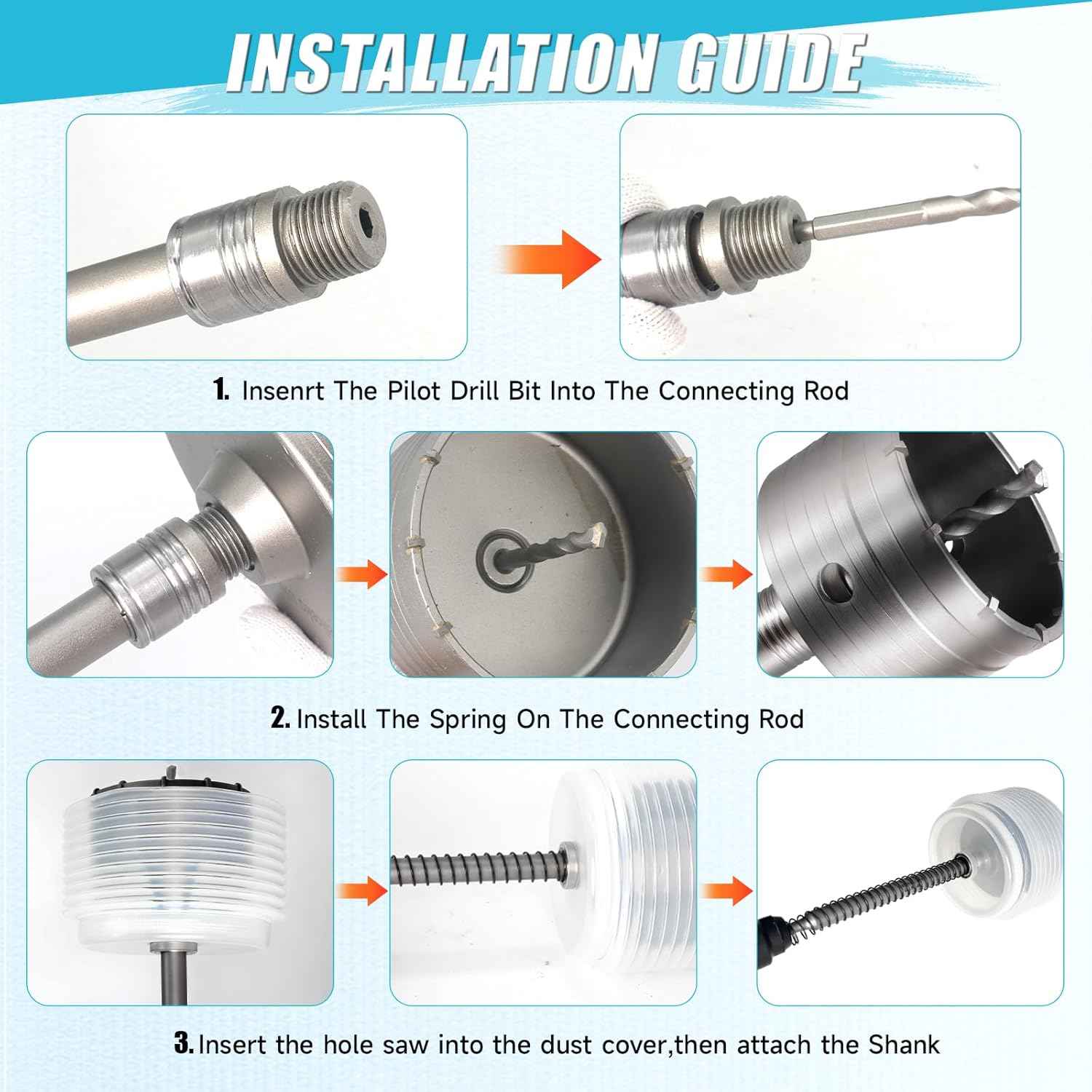 Concrete Hole Saw Kit with Dust Bowl - 30-115mm SDS Plus Set for Brick, Stone & Cement