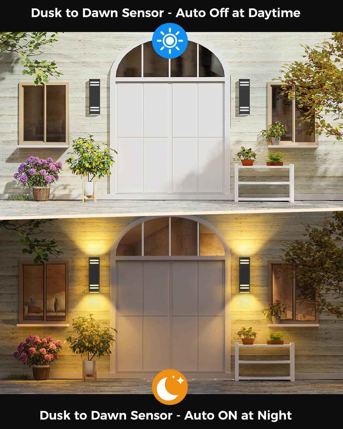 Modern Outdoor Wall Lights - Dusk to Dawn Square Matte Black Sconce with Bulbs, Aluminum Anti-Rust Up & Down Lighting for Porch & Garage