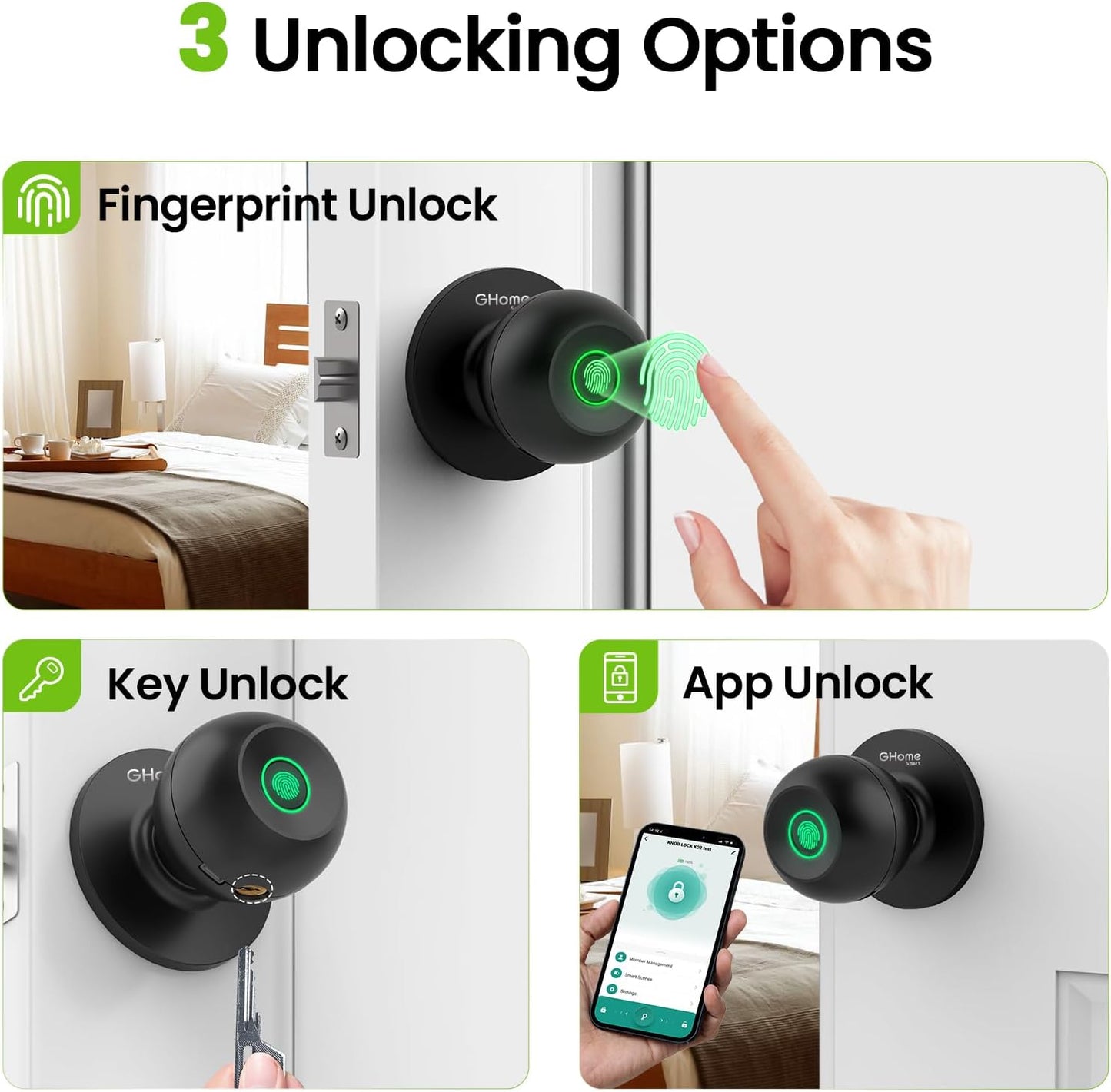 Smart Fingerprint Door Lock with App Control - 3-in-1 Biometric Knob for Home & Office