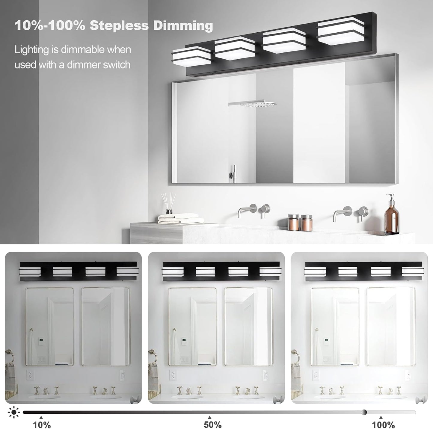 LED Chrome 3-Light Dimmable Bathroom Vanity Light Fixture - Modern Acrylic & Stainless Steel Over Mirror Lighting