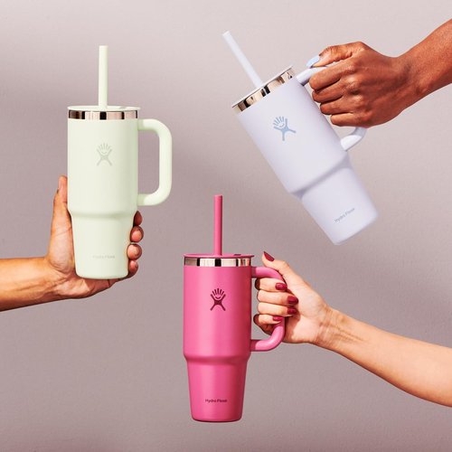 Hydro Flask Travel Tumbler - Insulated Stainless Steel with Handle, Lid & Straw | 24 Oz Oat