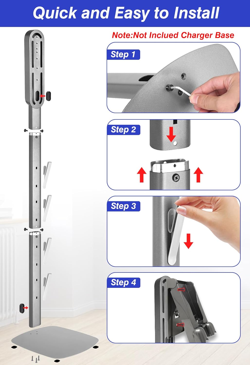 Dyson Vacuum Stand & Holder for Gen5 V15 V12 V11 V10 V8 V7 V6 - Metal Storage Bracket with Hidden Cord Design
