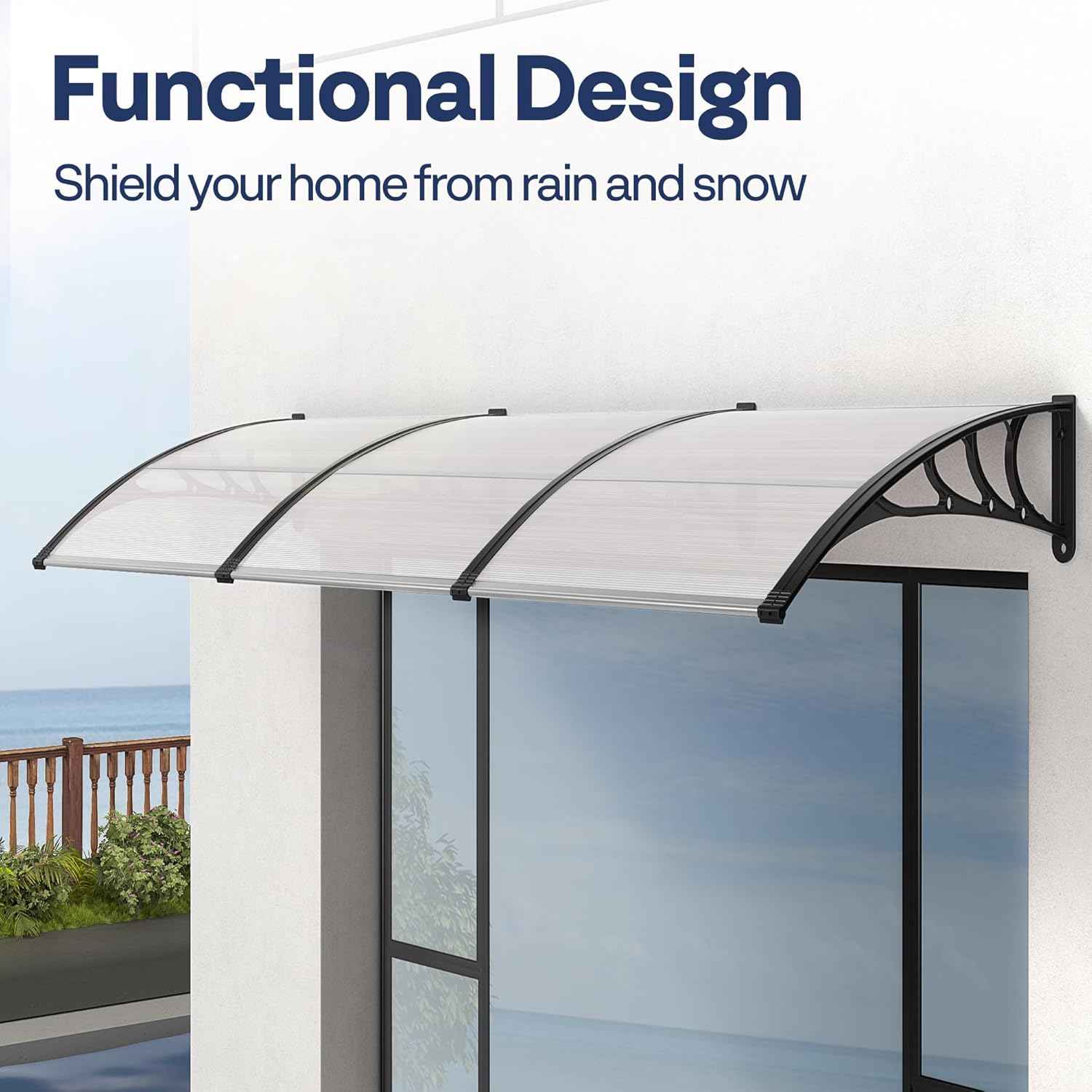 40-Inch VIVOHOME Polycarbonate Window Door Awning Canopy - Brown with Black Bracket