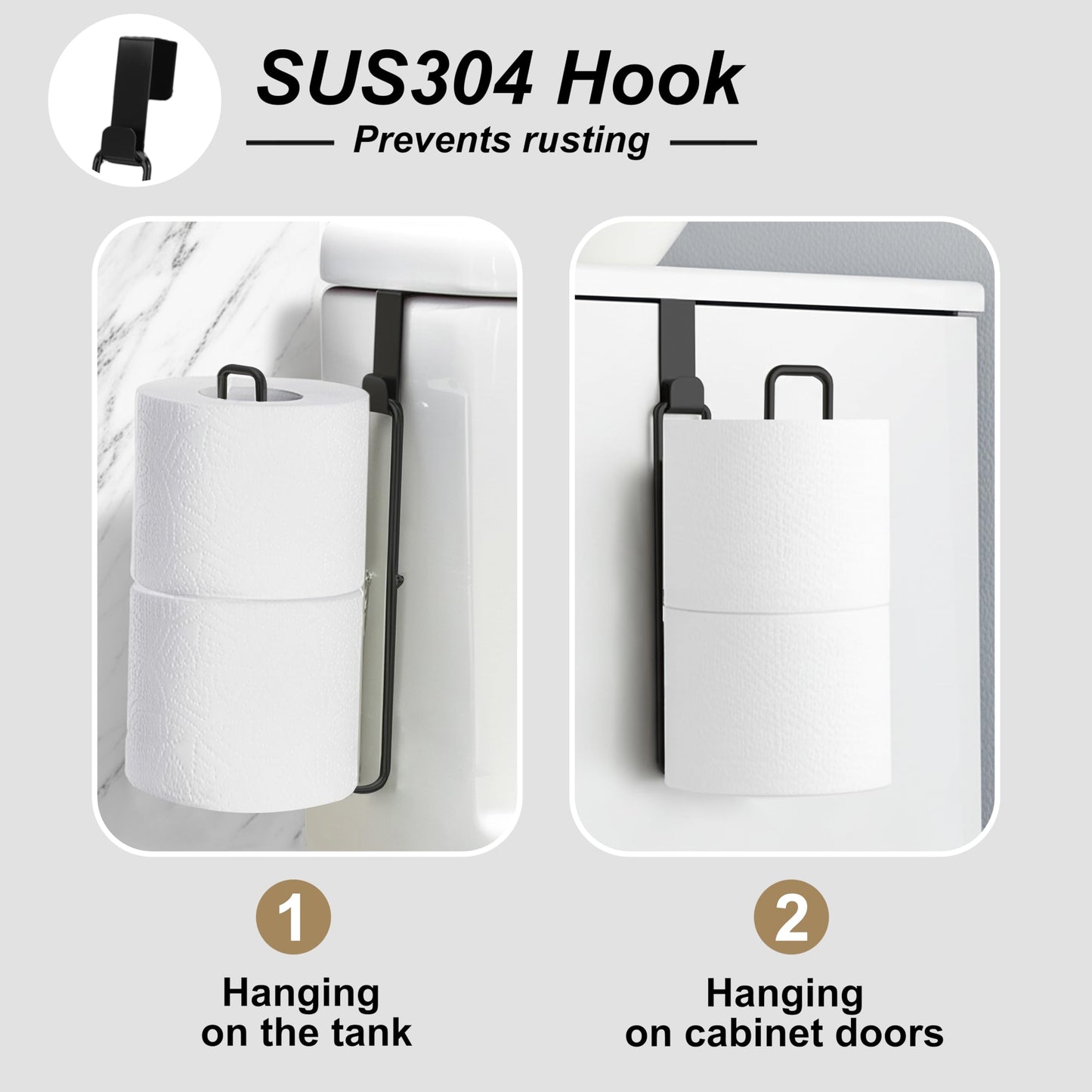 Matte Black Toilet Paper Holder Wall Mount, Storage Extra 2 Roll Tissue, Over The Tank Toilet Paper Holder, Tissue Holder for Bathroom Organizer, Small Bathroom Essential for New Home, 1Pcs