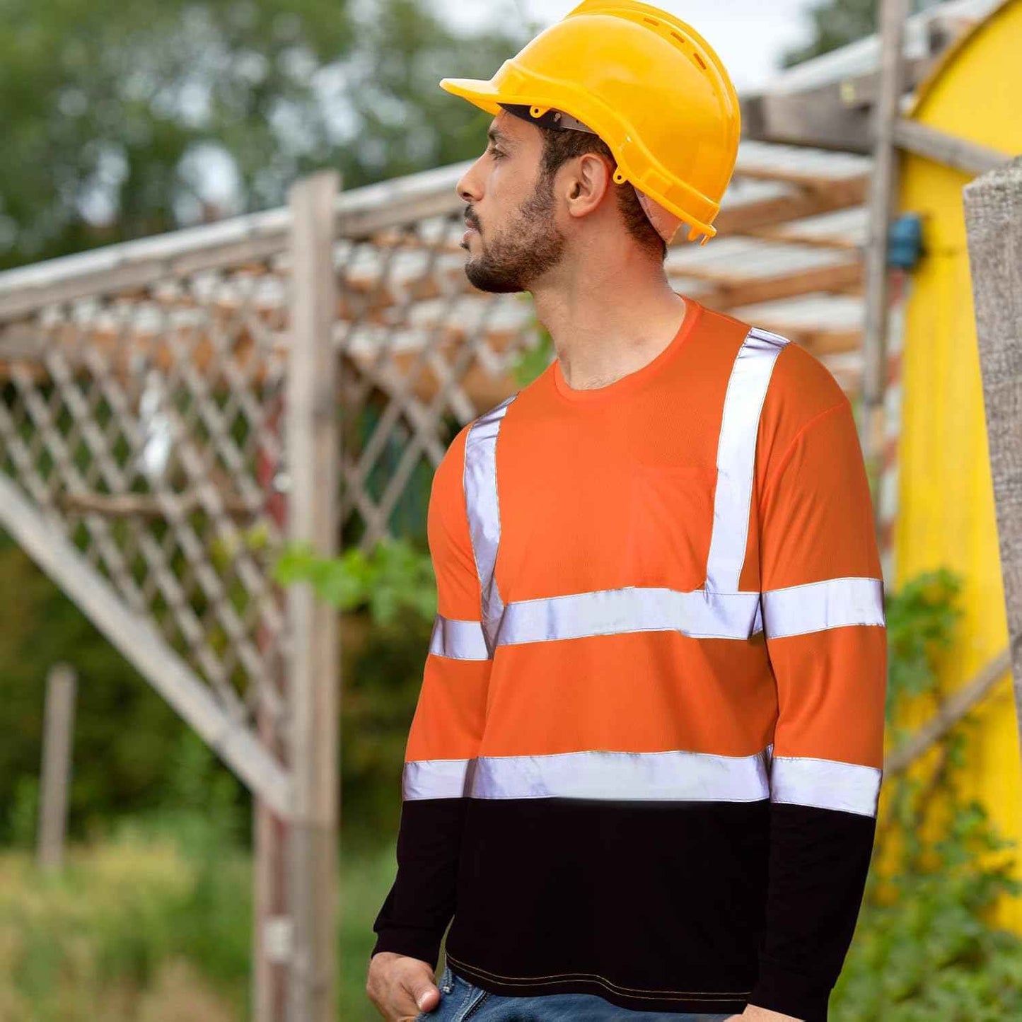 High Visibility Long Sleeve Safety Shirts - 6 Pack Class 3 Reflective Wicking Shirts with Pocket (Yellow)