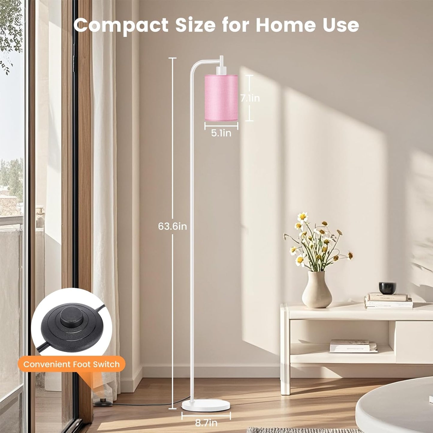 Dimmable Floor Lamp with Linen Shade & Remote Control - Modern 9W LED Standing Lamp for Living Room, Bedroom, Office