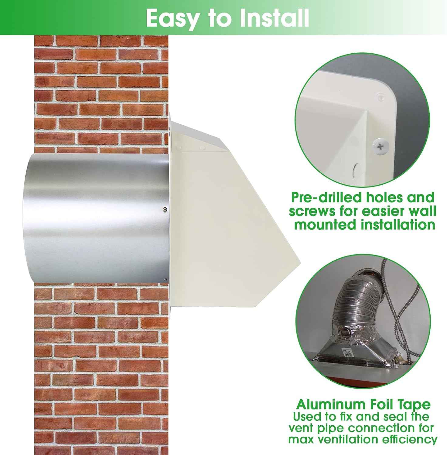 5-Inch Exterior Dryer Vent Cover with Screen & Damper - Galvanized Steel, Black