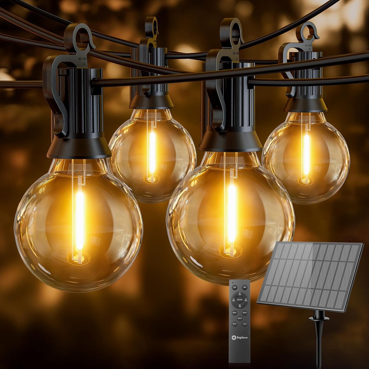 Solar String Lights Outdoor 108FT with Remote - 52 Dimmable LED Bulbs for Patio, Garden, Wedding
