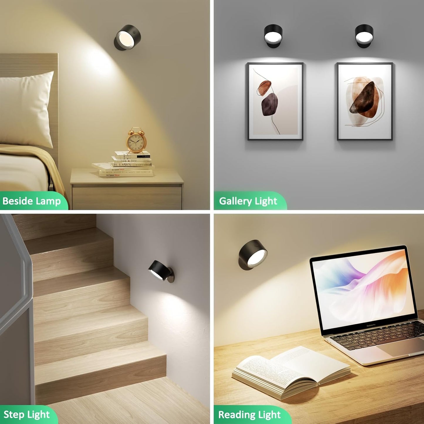 Rechargeable LED Wall Mounted Lights - 3 Pack with Remote, Dimmable & 360° Rotation for Bedroom