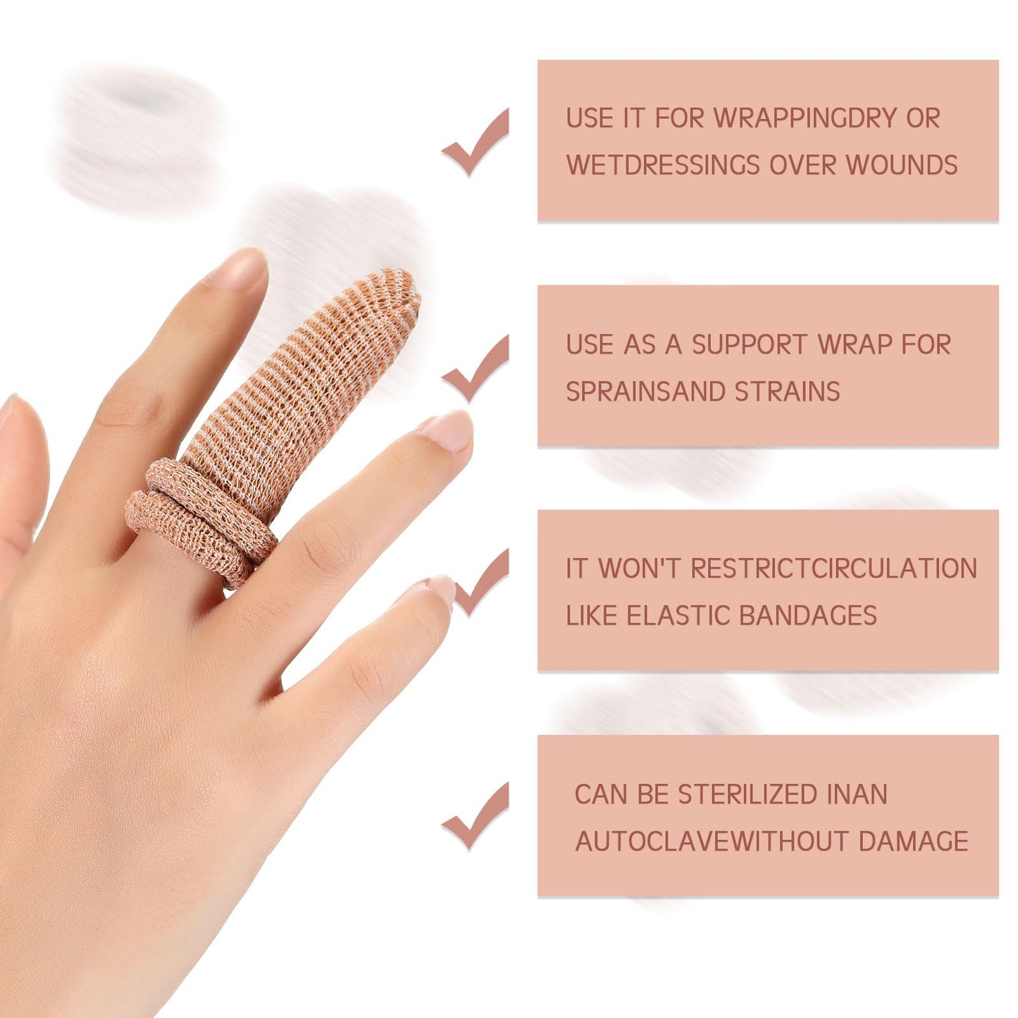 Nuanchu 40 Pcs Finger Bandage Finger Cots Protectors Tubular Breathable Bandage for Wound Care Cotton Fingertips Covers Disposable Cots for Thumb Sprains Gardening Fitness (Nude Color,12.6 Inch)